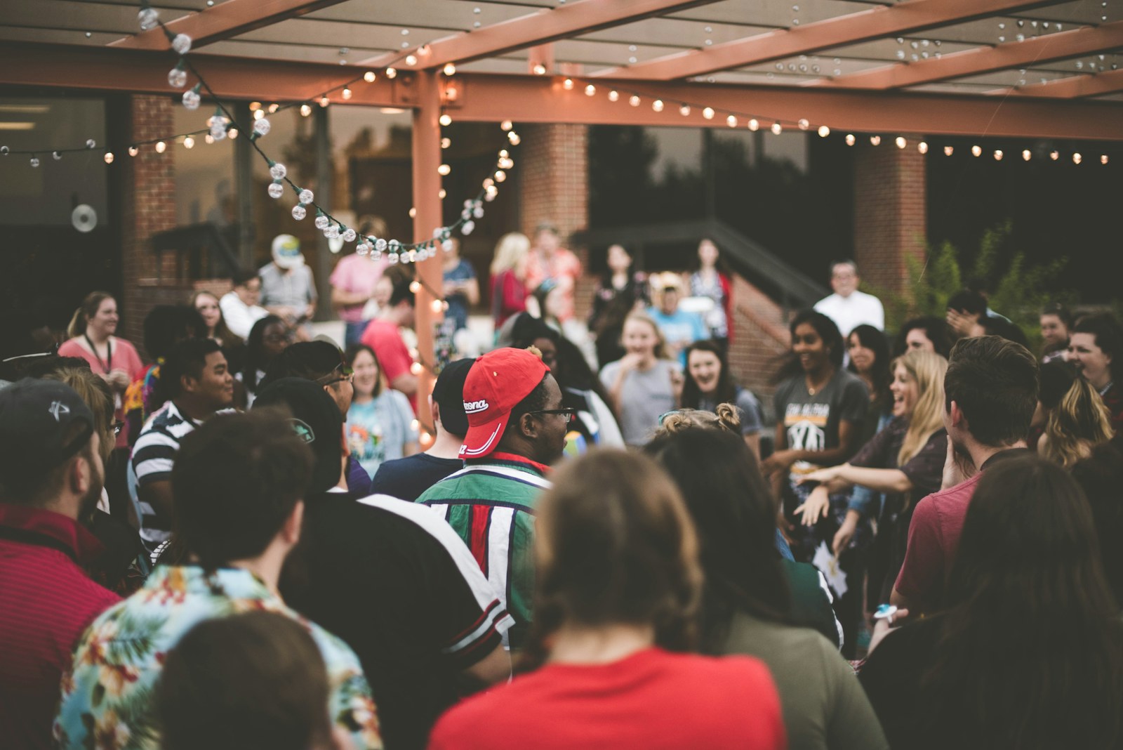 Students gathered for a lively campus event